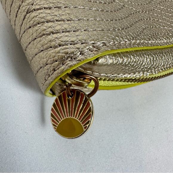 Anthropologie Gold Metallic Clutch Zip Around Closure Planner Wallet 9X6 - Picture 3 of 12